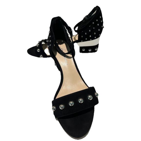 Isa Tapia Suede Black Studded Sandals Block Heels Eur Size 38.5 - Picture 1 of 8